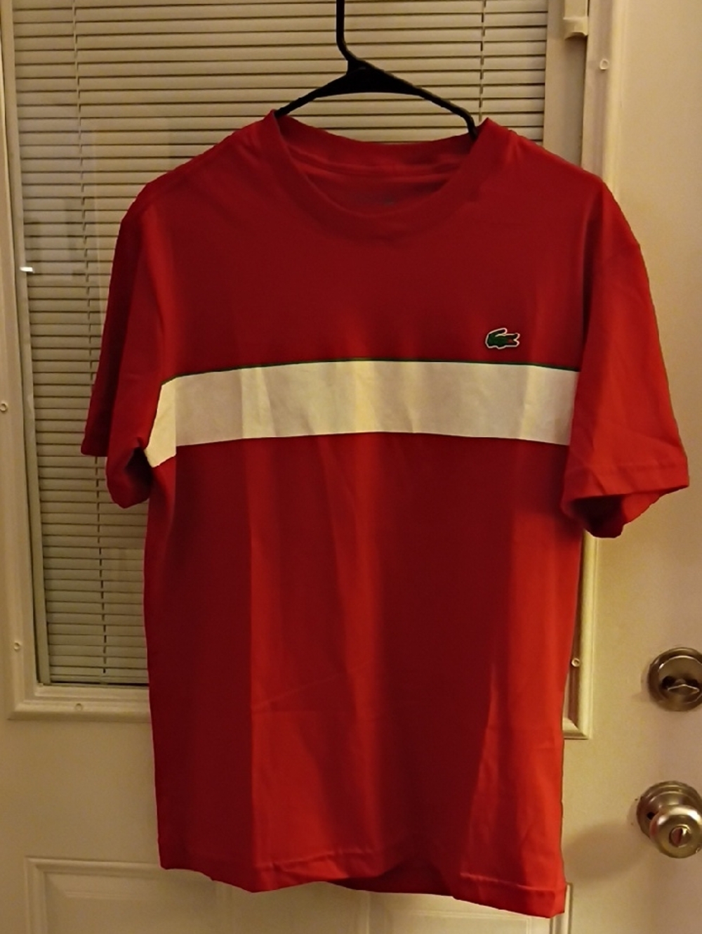 Lacoste Red T-Shirt with White Chest Stripe